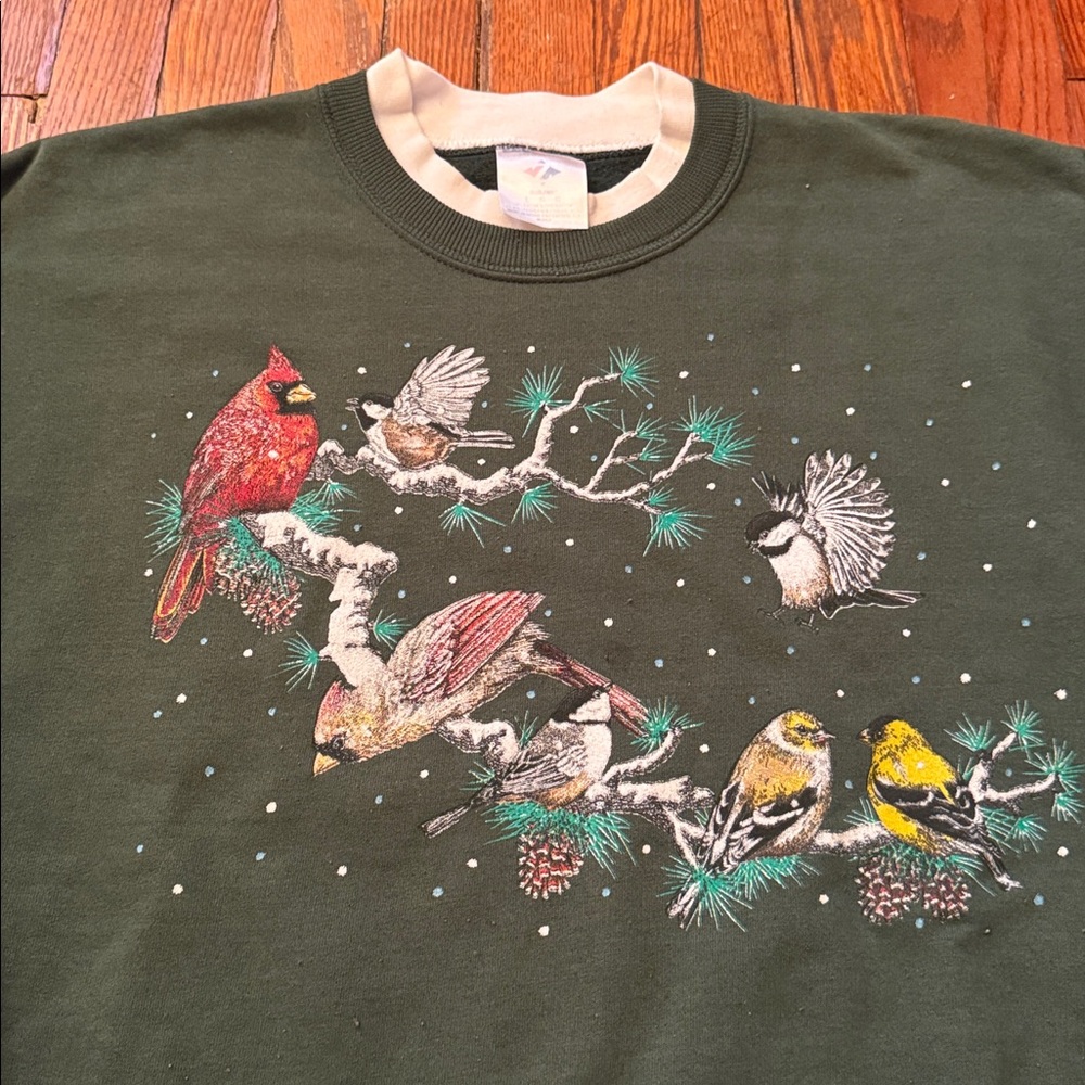 90’s Snowy Birds Vintage Granny Crewneck Sweater - Picture 2 of 11